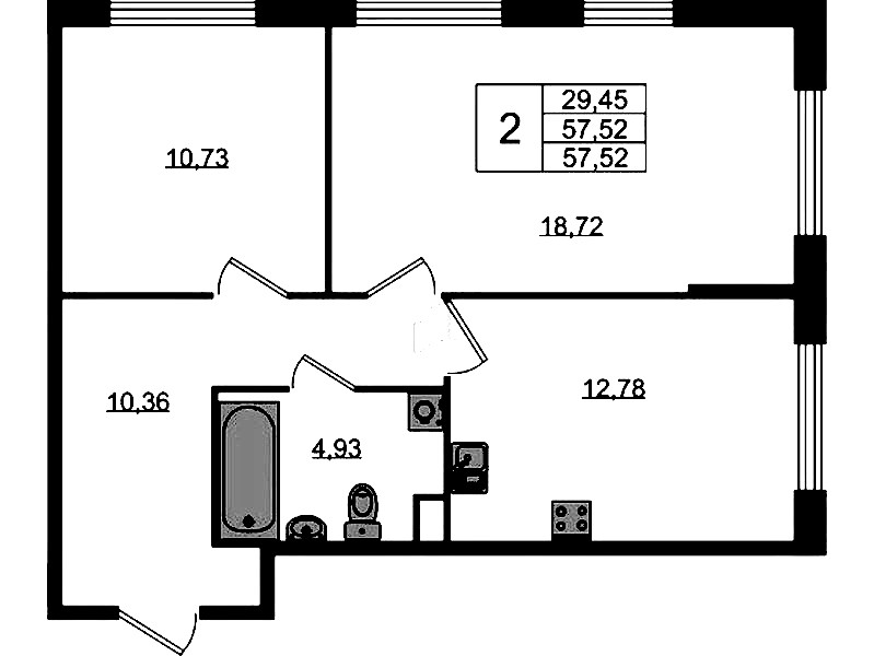 2-комнатная квартира 56.74 м², 2/10 эт., ЖК «UP! Квартал Новый Московский»